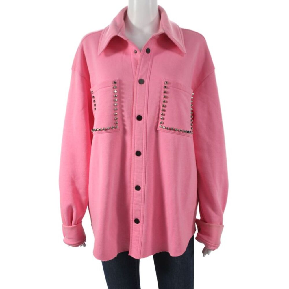 Natasha Zinko Women Basic Jacket Pink Studded Cotton Button Long Sleeve Size XS